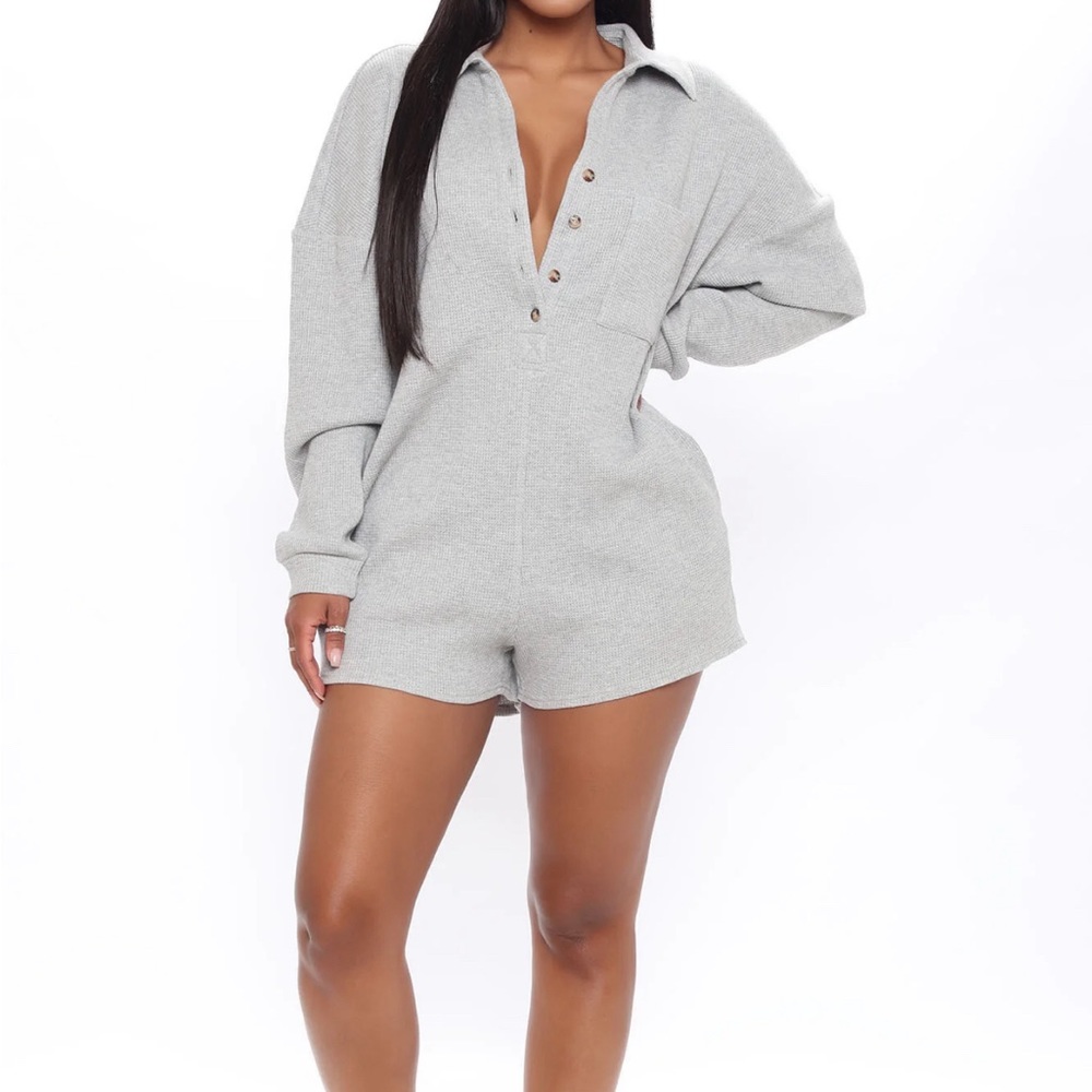 Fashion nova oversized romper gray